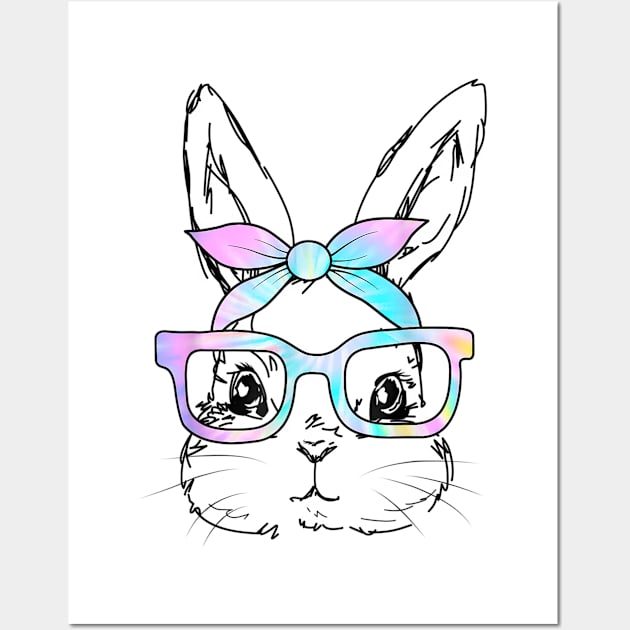 Cute Bunny Rabbit Face Tie Dye Glasses Girl Happy Easter Day Wall Art by Jennifer Wirth